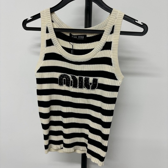 Miu Miu Black and White Striped Tank Top - Picture 1 of 5